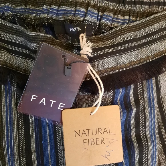 Fate crop striped linen tassel pants large NWT *F - Picture 3 of 7